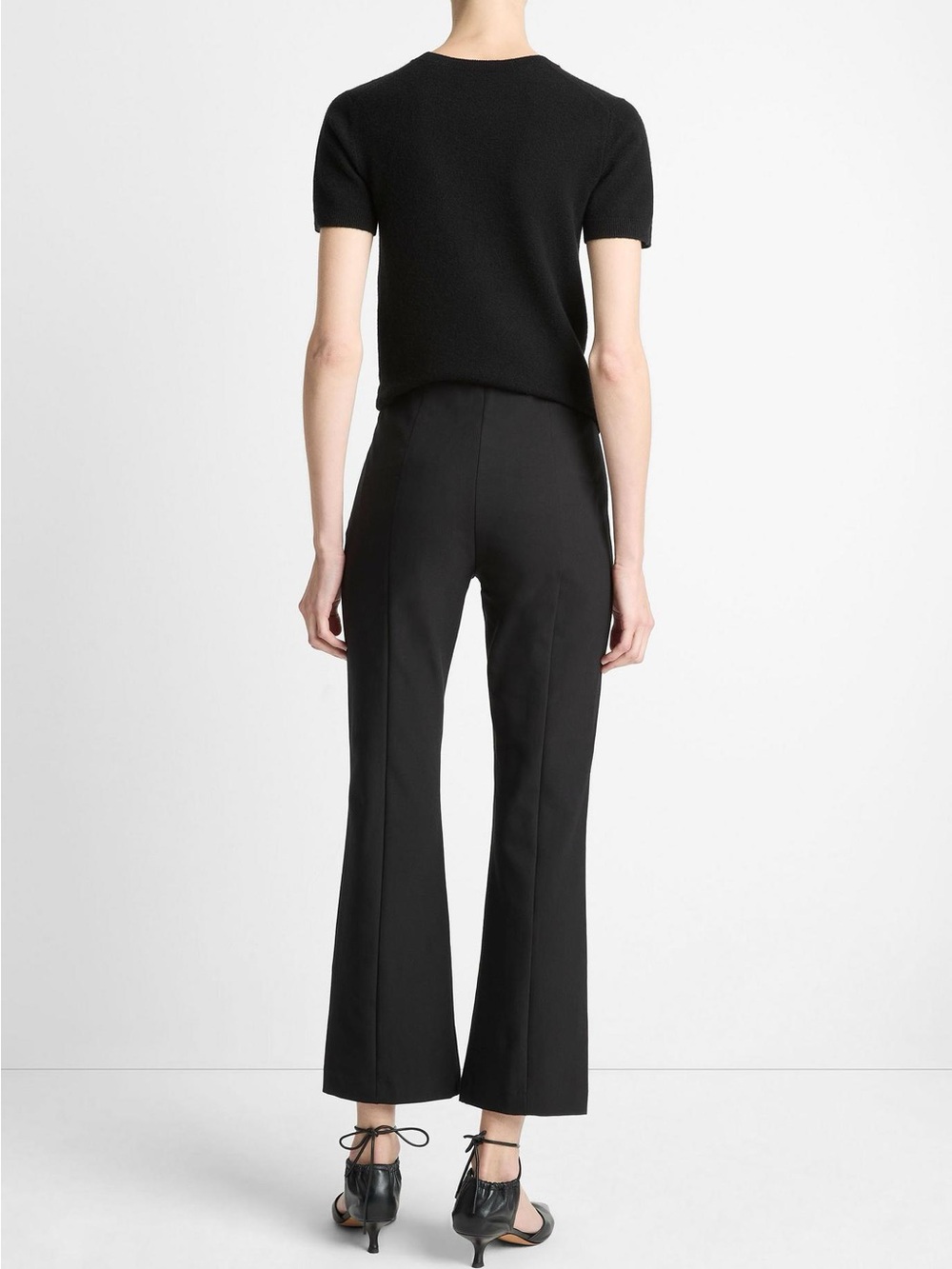VINCE Black Niki Pintuck Crop Flare Pants L Large - Picture 4 of 13